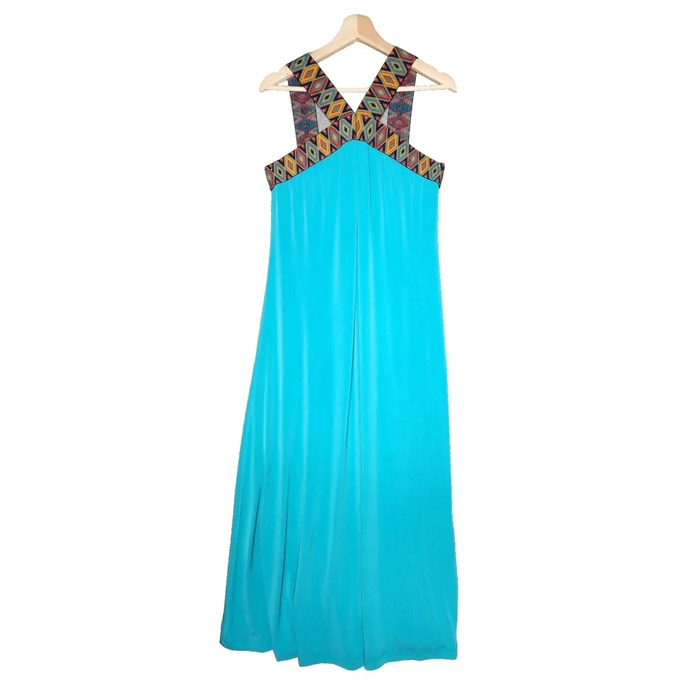 New York & Co Dress Womens Large Maxi Long Sleeveless Swing Relaxed Pleated Boho